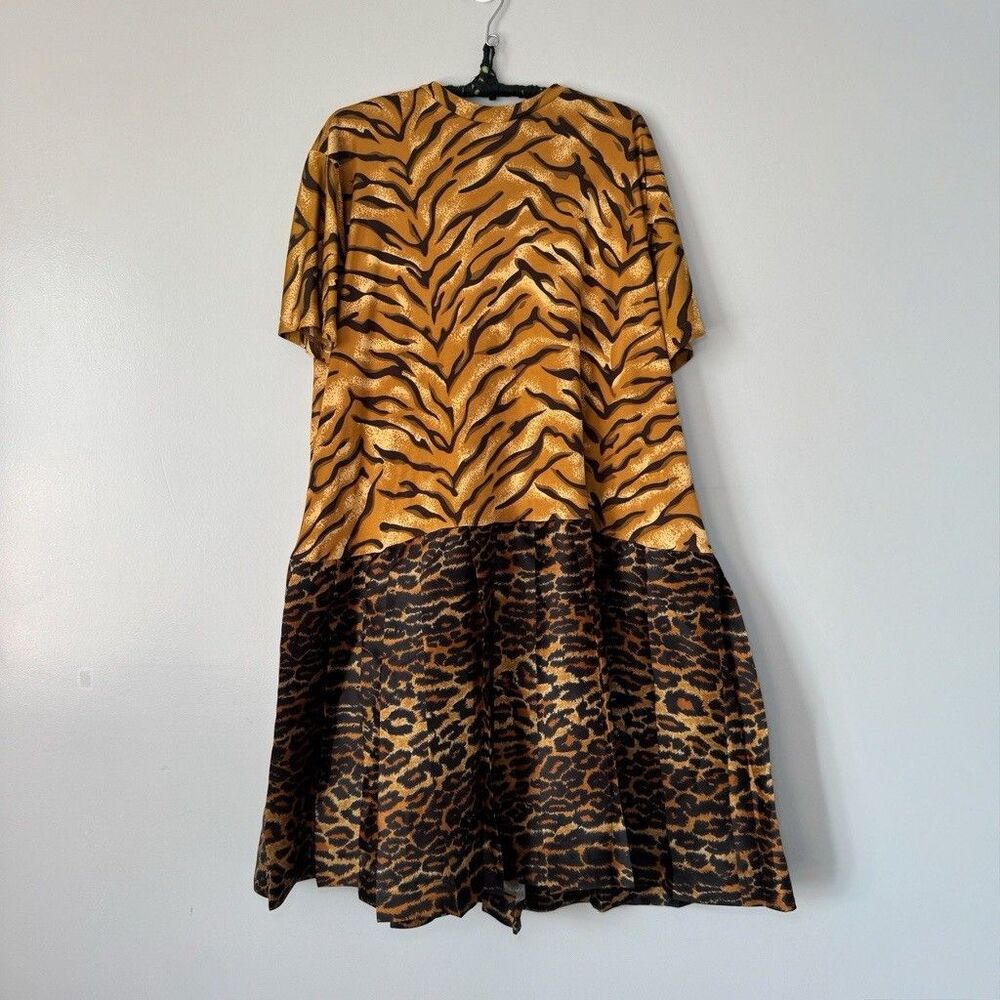 Todd Oldham F/W 1992 Tiger Leopard Print 100% Silk Puff Midi Dress OS